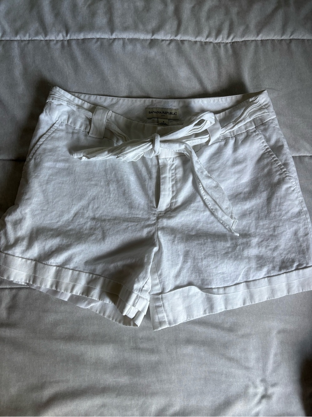 Banana Republic White High-Waist Tie-Front Linen Shorts